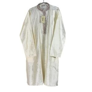 SKAVIJ Off-White Kurta Shirt Men's XL Indian Tunic New With Tag
